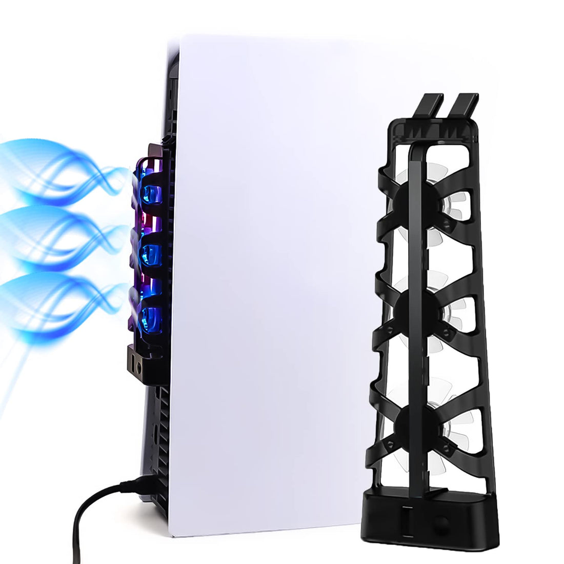 ADZ PS5 Cooling Fan, External PS5 Accessories Fan Cooler with USB Port, Suitable for Sony Playstation 5 Digital Version and Optical Drive Version Consoles