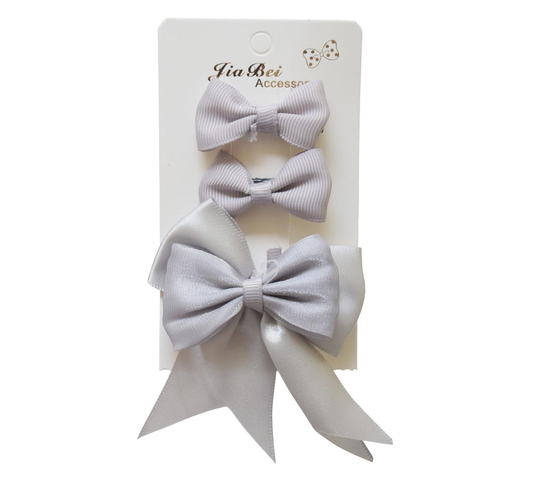 Daphne 3-Piece Girls Bow Hair Clip Set - Grey