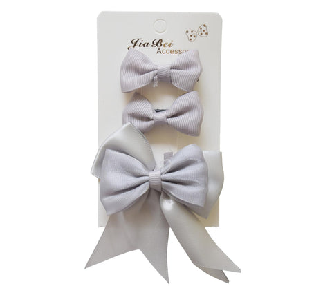 Daphne 3-Piece Girls Bow Hair Clip Set - Grey