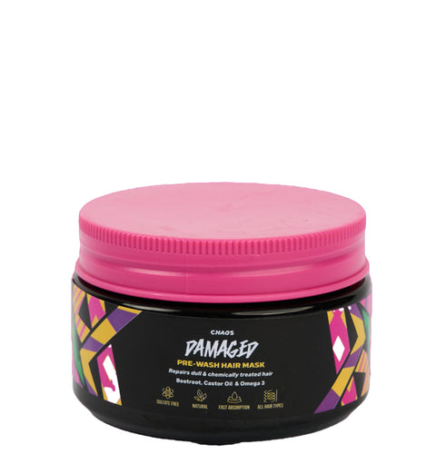 CHAOS Damaged Pre-Wash Hair Mask – Repairs Dull & Chemically Treated Hair – With Beetroot, Castor Oil & Omega 3 – Sulfate-Free, Fast Absorption – All Hair Types –150ml - Travel size