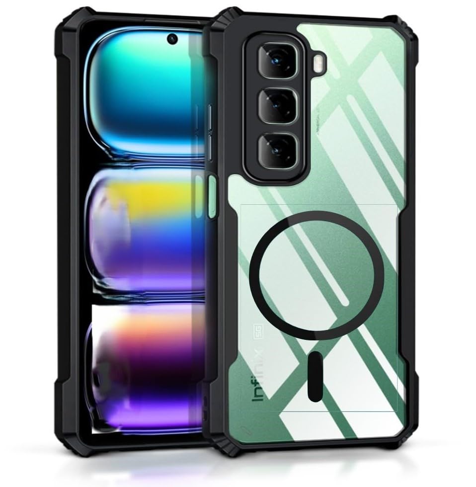 Magnetic Clear Case for Infinix Hot 60 Pro Plus/infinix hot 60 pro plus cover with Magsafe Wireless Charging [Not Yellowing] [Camera Protection] [Flexible Frame] Shockproof Anti-Scratch Case (Black)