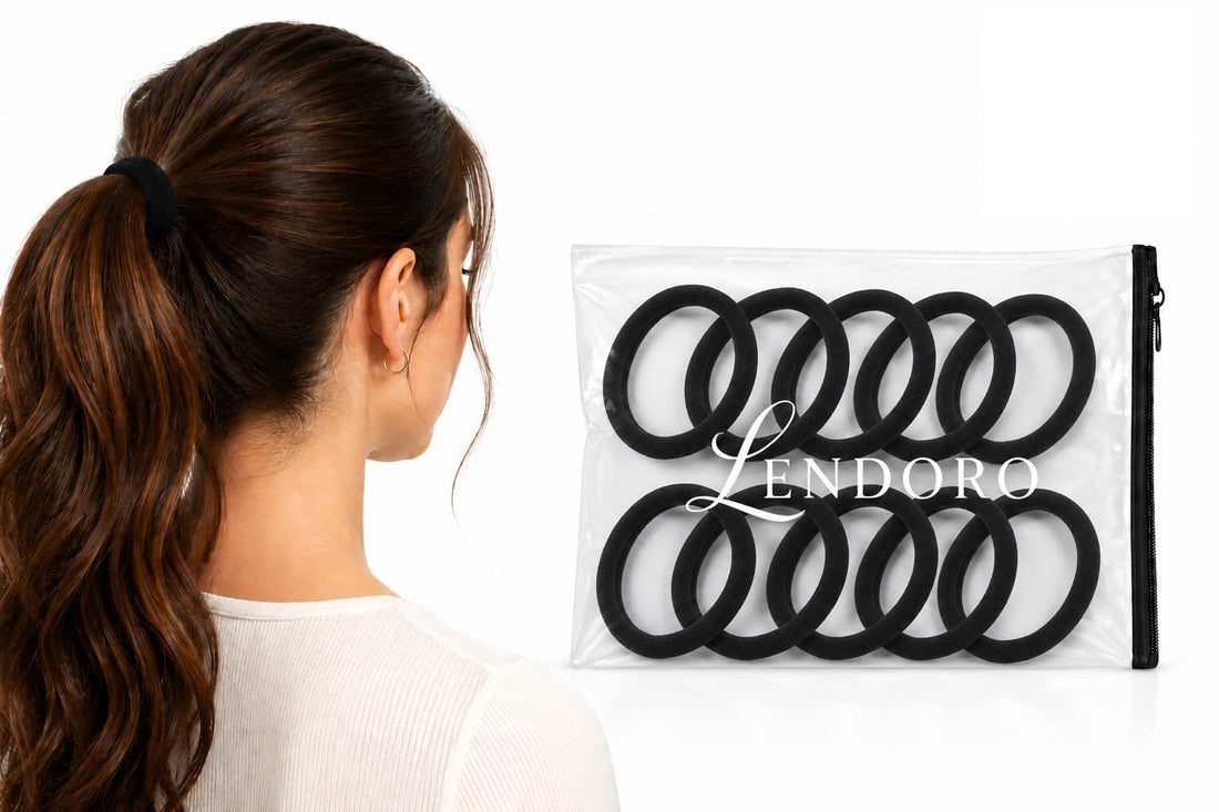 LENDORO Premium Hair Ties, Black, Soft Fabric, High Elasticity, Strong Hold, No Damage, All-Day Comfort (10 Piece)