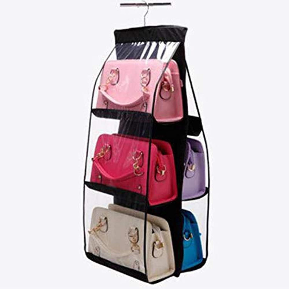 Women's 6 grids non-woven hanging storage hangers (black)