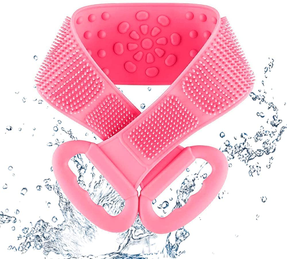 31.5 Inch Back Scrubber For Shower, Durable Silicone Exfoliating Body Scrubber,Cleaner Than Loofah Body In The Shower,Suitable for All Kinds of Skin Cleaning Women Men For Use In Shower Brush(Pink)