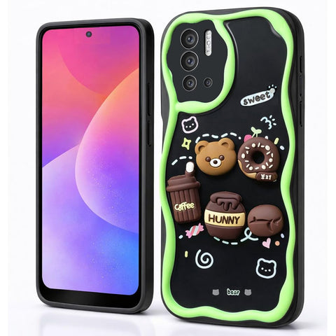 3D Cartoon Case Compatible with Redmi Note 10 5G - Cute Lightweight Raised Elements Soft Silicone Wavy Shape Comfortable Hand Cover (Little Bear & Coffee Cup)