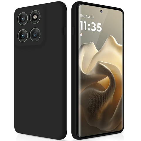 GiiYoon Cover for Motorola Edge 60 Pro Silicone Case, Shockproof Slim TPU Silicone Case with Fibre Inner Layer and Camera Protection, Black
