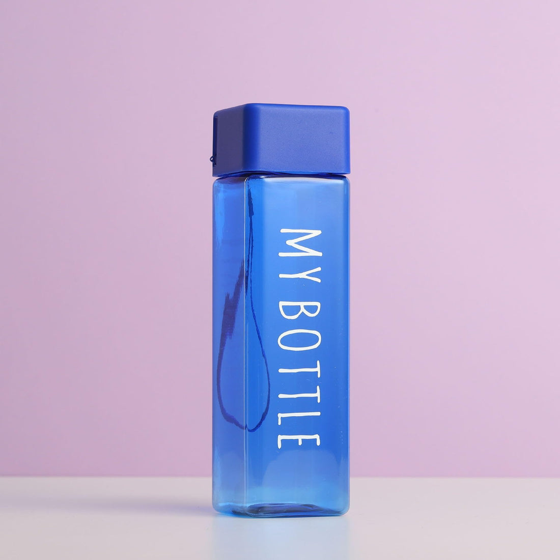 Transparent Square Acrylic Water Bottle 500ml | Modern Design with Leak-Proof Secure Lid & Hand Strap | Lightweight, Perfect for School, Sports, Travel & Fitness (Blue)