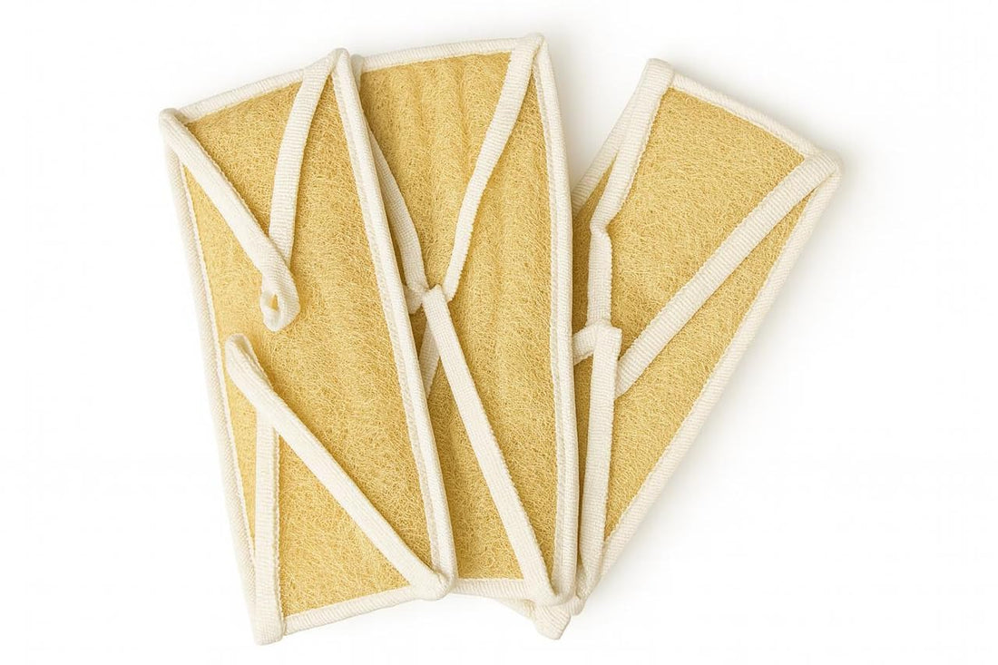 Treprof TRE-5136 Natural Massage Loofah With Fabric Handle For Bath, Spa, Shower - Pink - Pack of 3