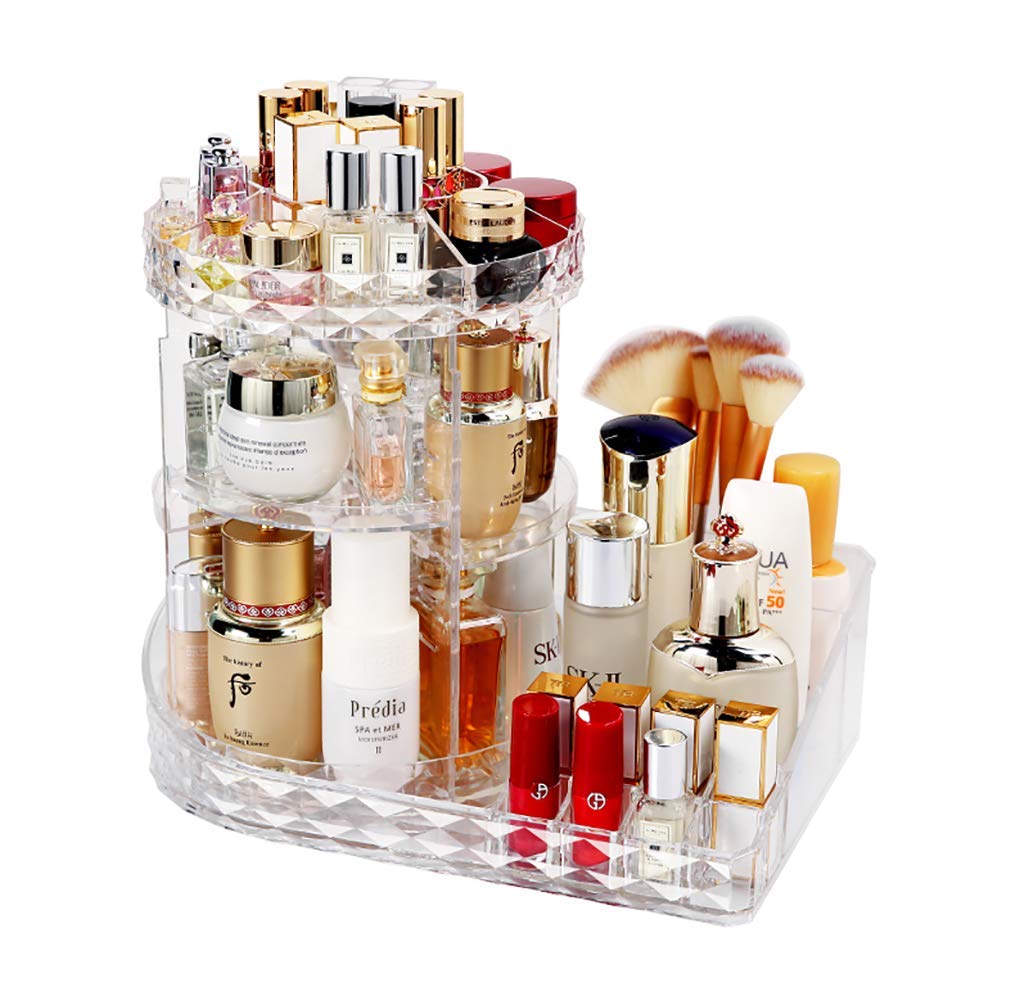 Makeup Organiser, 360 Degree Rotating Cosmetic Display Stand, Adjustable Makeup Organiser, Transparent Cosmetic Storage Box, Crystal Clear case For Dresser, Bedroom, Bathroom