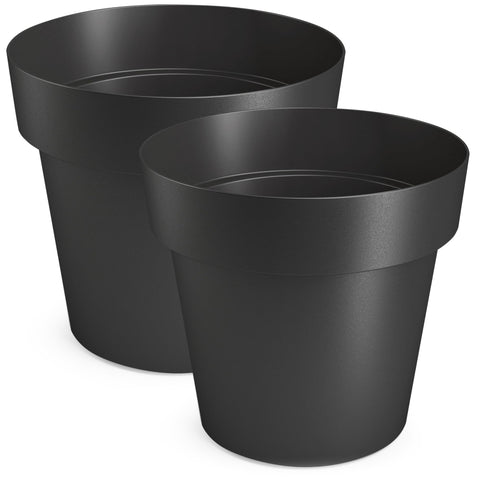 Matte Flower Pot, Plastic Flower Pot, Decorative Flower Pot for Large and Small Flowers, Set of 2 Flower Pots, Flower Pots, Pots for Herbs, Black, Diameter 12 cm