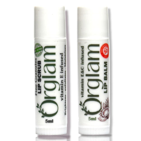 Orglam lip balm (2X Pack (1 Lip Scrub (Vitamin E infused) (Fine Granules) -1 Coconut Lip Balm (SPF 50+) (Vitamin E&C infused))