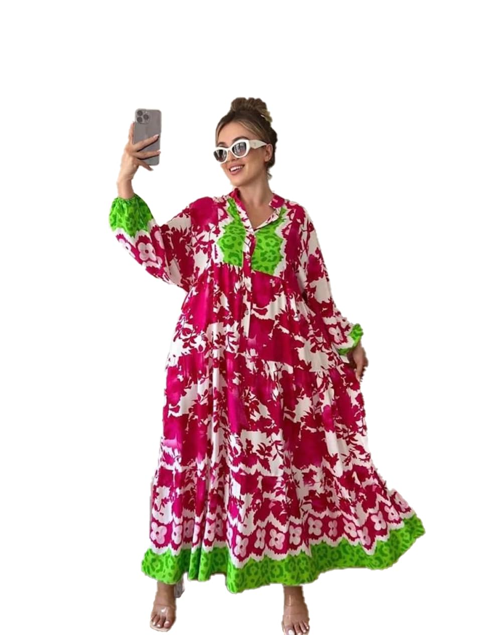 Abaya Dress Flower Casual long Sleeve for women