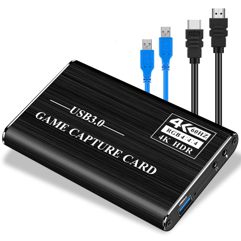 Audio Video Capture Card, HDMI USB3.0 4K 1080P 60fps Reliable Portable Video Converter for Game Streaming Live Broadcasts Video Recording (Black)