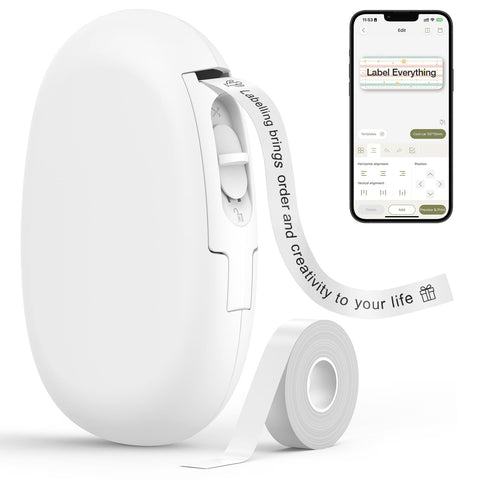 SUPVAN E10 Label Maker Includes 1 x Thermal Waterproof Self Adhesive Long Labels (15mm x 6m) for Home, Kitchen, School, Organization, Office, White
