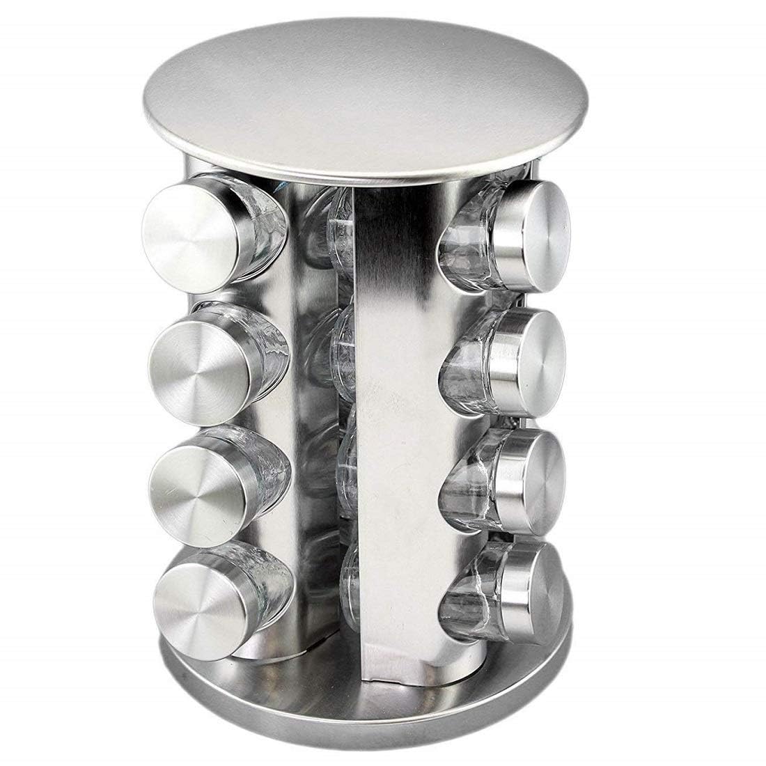 Stainless Steel Rotating Spice Rack, 16 Jars, Silver, Kitchen Organizer