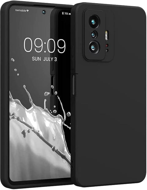 (Mi 11T_ 11T PRO) Shockproof Liquid Silicone Back Case Cover with Fur Lined Interior and Full Camera Cover Compatible with Xiaomi Mi 11T Xiaomi 11T Pro (Black)