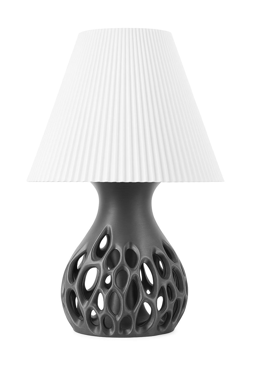 Virus Table Lamp – Modern Decorative Bedside Table Lamp with Unique Sculptural Base and White Pleated Lampshade for Bedroom, Living Room, Office, Home Decor Lighting