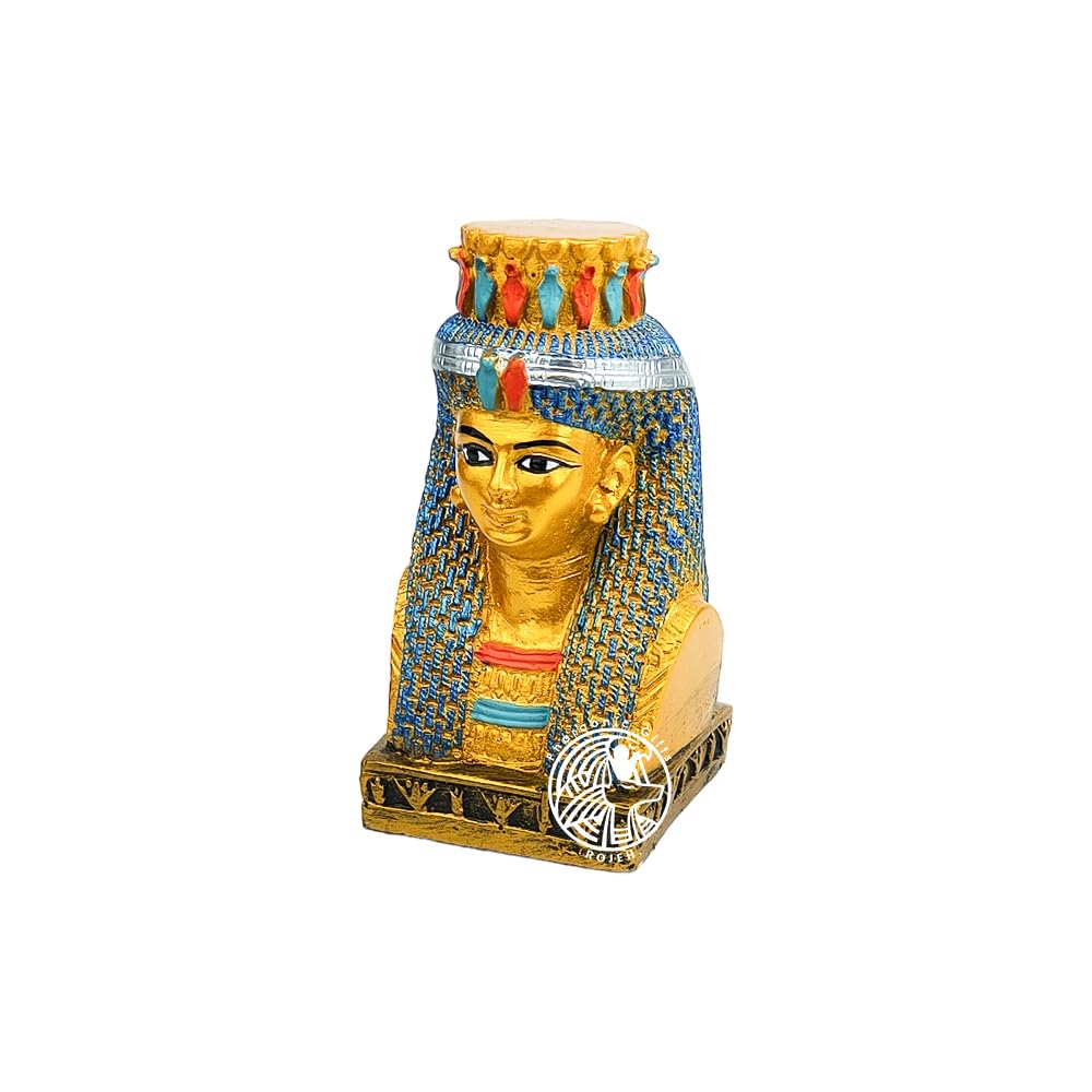 Pharaoh Queen Cleopatra Queen of the Ptolemaic Kingdom of Ancient Egypt - Porcelain Statue - Handmade Egyptian - Gold - Extra Small