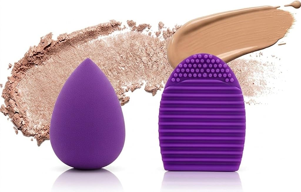 Beauty Blender Makeup Complexion Sponge with Brushegg Brush Clean-2PCS -multicolor