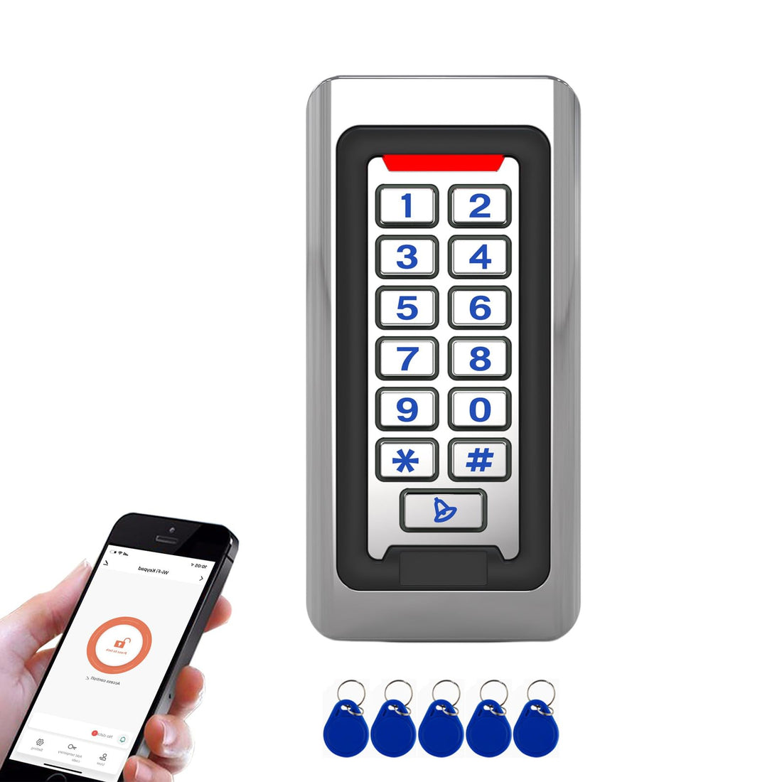 Door Access Control Keypad, Stainless Steel Outdoor IP68 Waterproof, 2000 Users, Wiegand 26-bit Input/Output, Tuya App Remote Control, RFID Card & PIN Code Entry, Doorbell Button