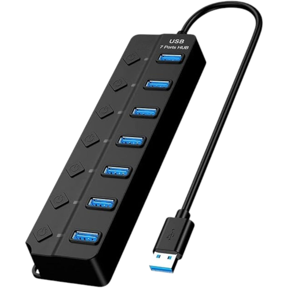 USB Hub Adapter Ultra Slim Support Power & Data & LED Light Universal Multi-Port for Laptop, PC, MacBook, Flash Drives, Mobile, mouse, keyboard, Desktop, Extend cable 30CM (Black, USB 2.0/7 Port)