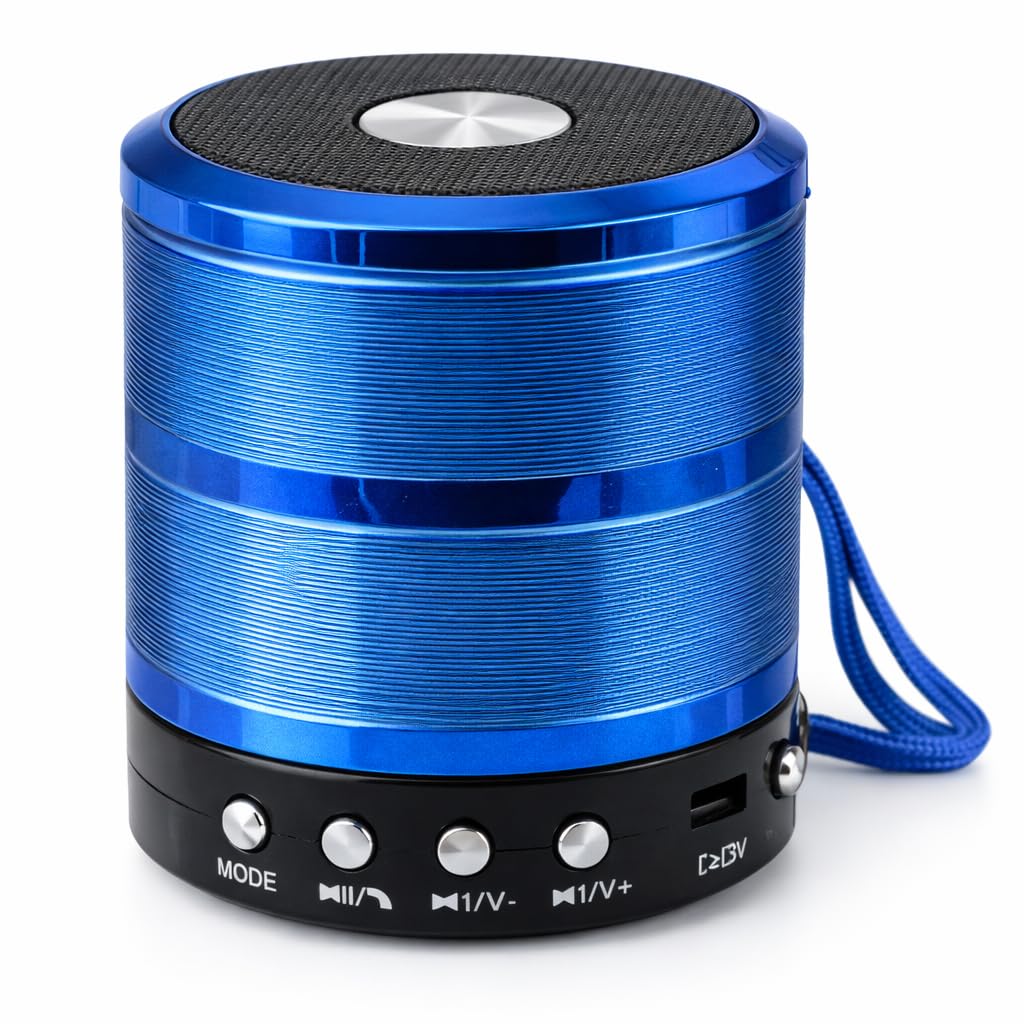 QUEST Mini Bluetooth Speaker with FM Radio, Built-in Mic, Rechargeable Portable Wireless Speaker (Blue)