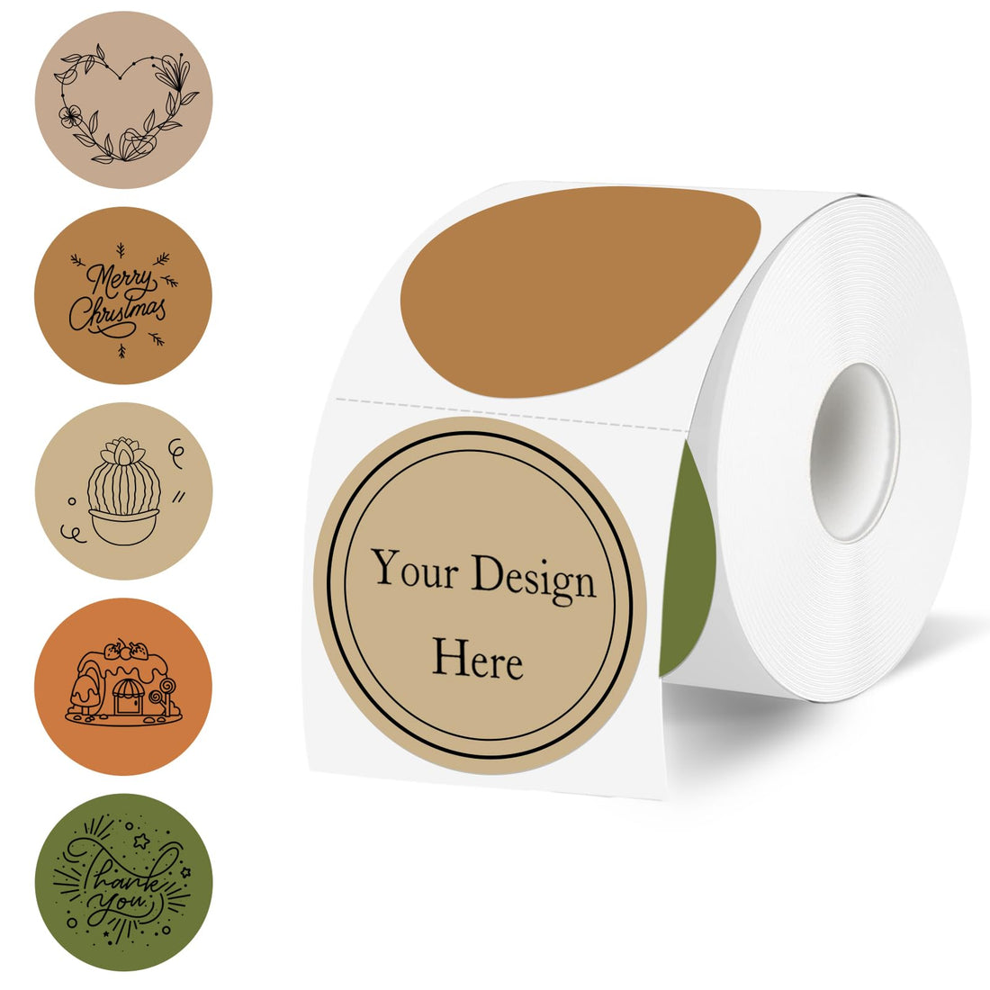 2 Inch Round Thermal Label Stickers, Circle Thermal Stickers Labels, Waterproof Direct Thermals Printer Label-300 Sheets/Maillard Colors
