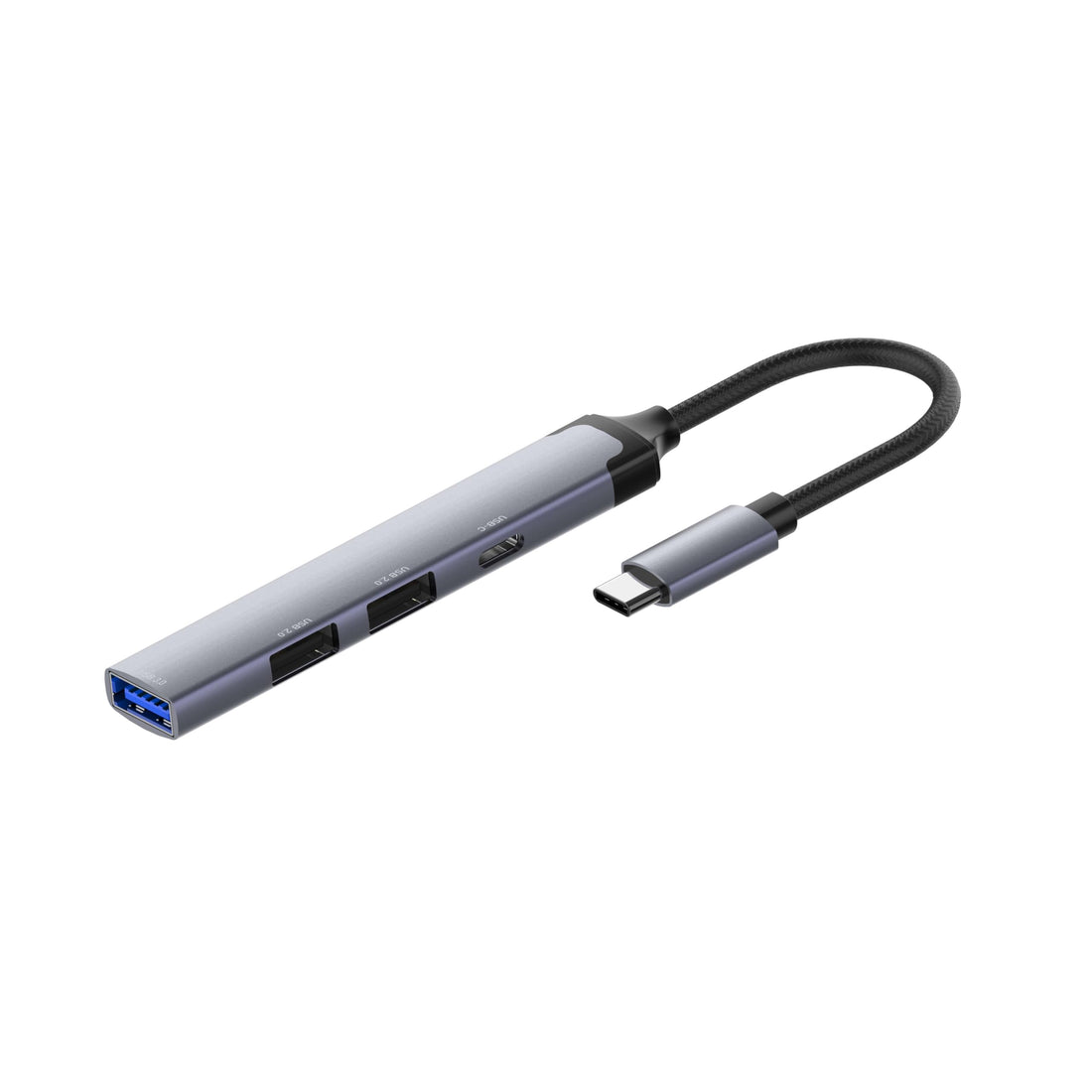 USB-C Hub Adapter 4-in-1 DS-44U, USB-C to USB 3.0, 5Gbps, Grey Aluminum Alloy, 120mm Cable, OTG Support for Mouse, Keyboard, Printer
