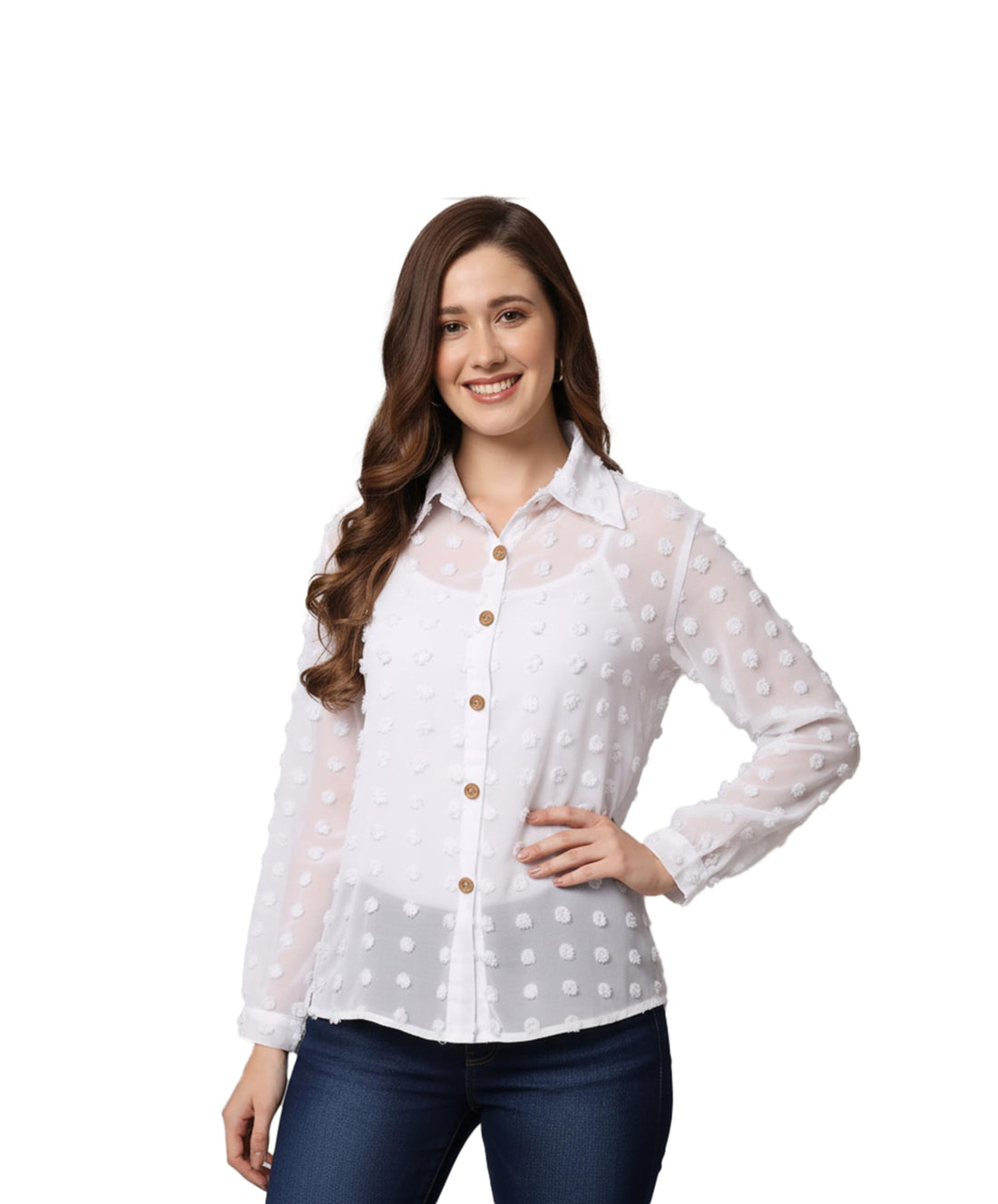 Sunset Women's Schmise Chiffon Solid Sheer Blouse Casual Blouse