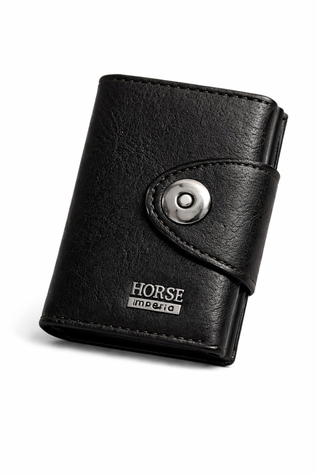 Horse Imperial Leather Card Wallet with Snap Button Closure (Black magnet)