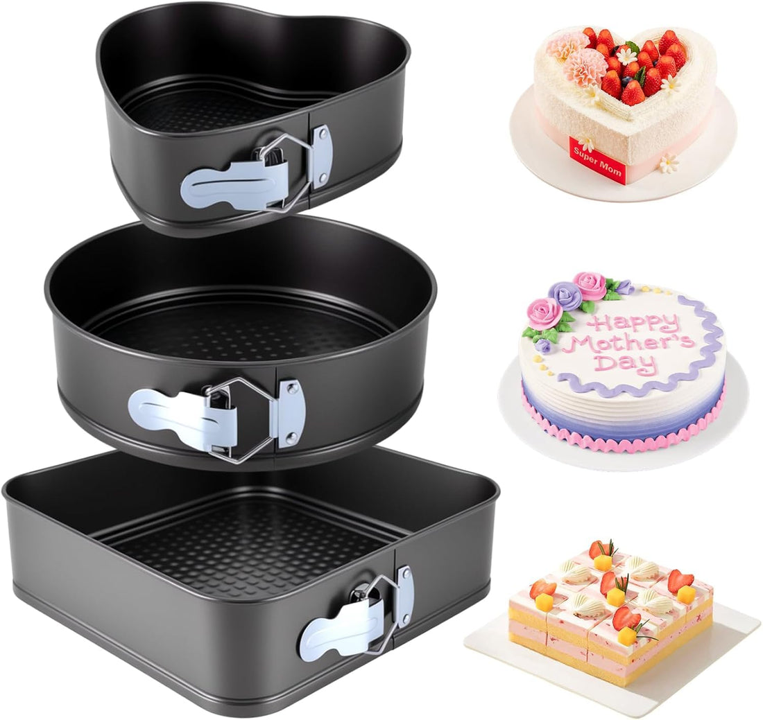KASTWAVE Springform Cake Tart Pan Set of 3 (7, 8, 9 Inch), Reusable Leakproof Nonstick Cheesecake Pans with Removable Bottom Carbon Steel Bakeware, for Tartlets, Mousse Cakes, Muffins, Baking
