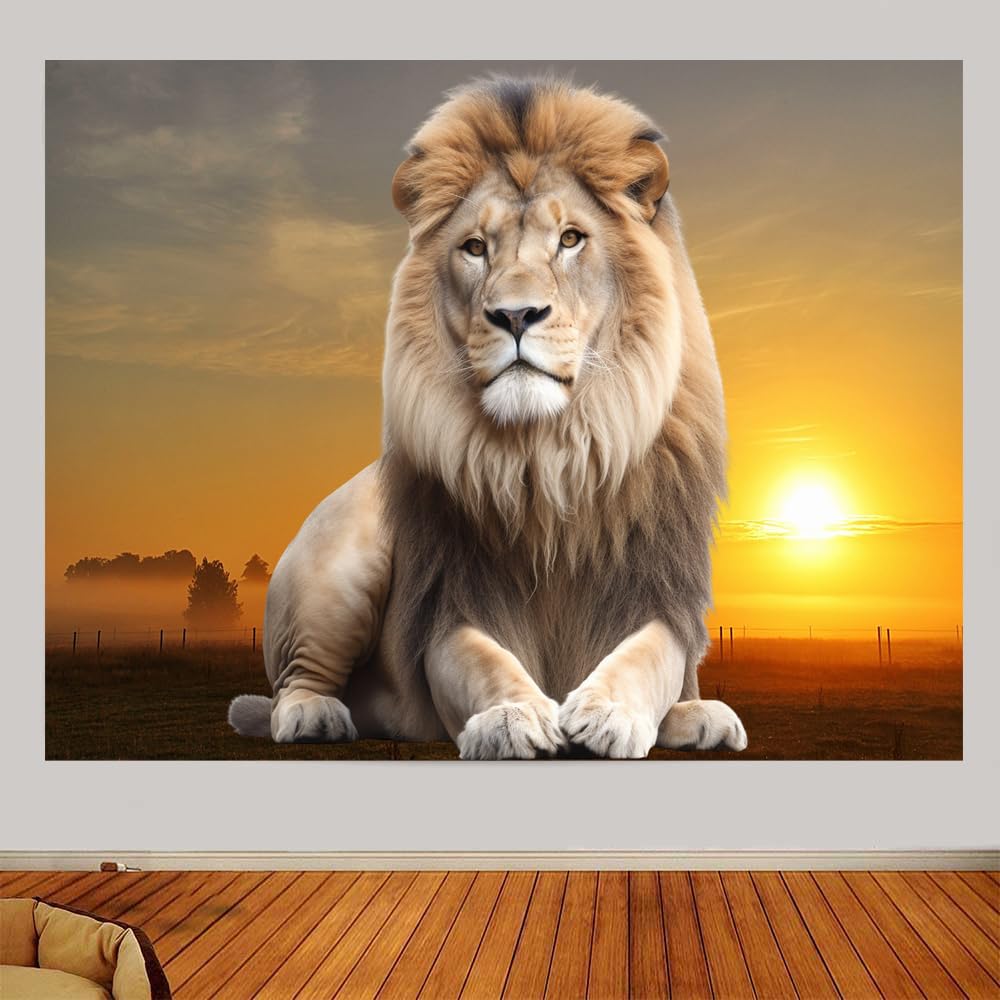 Colorful Lion Landscape Poster - Photo Background - Large Monument Decor - 100 cm by 160 cm Print on Strong Banner Material with Metal Grommets - UP TO DATE