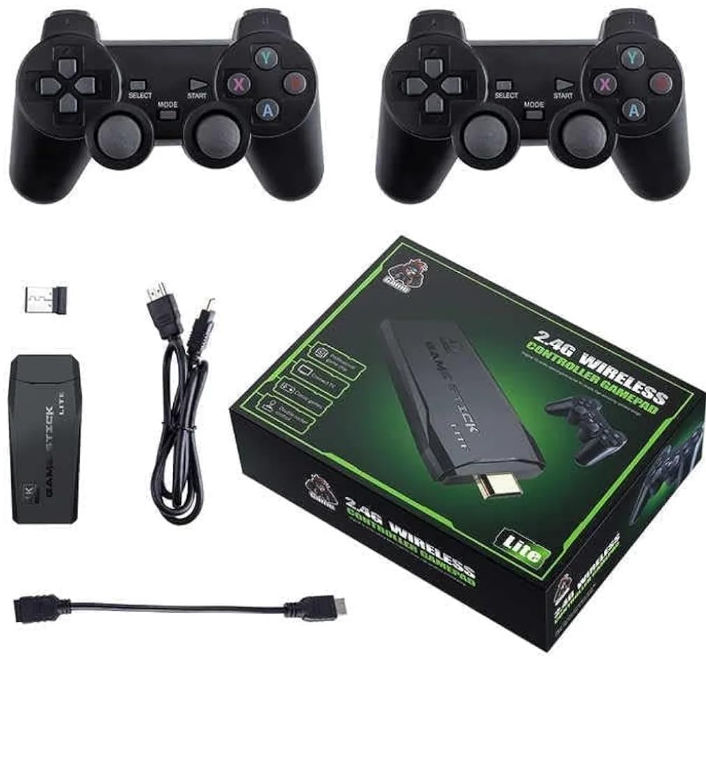 BEATWAVE TV Video Game Console Stick 2.4g Wireless Gamepad Controller USB Built-in 15000+ Classic Games Wireless Console Including Playstation1 Games in This Gaming Console 64gb Memory Card.