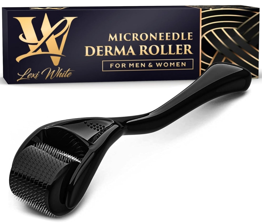 Derma Roller | Microneedle Roller, Derma Roller for Beard | Microneedling Roller For Face & Scalp | Micro Needle Roller for Women & Men | Derma Stamp Glossy Black