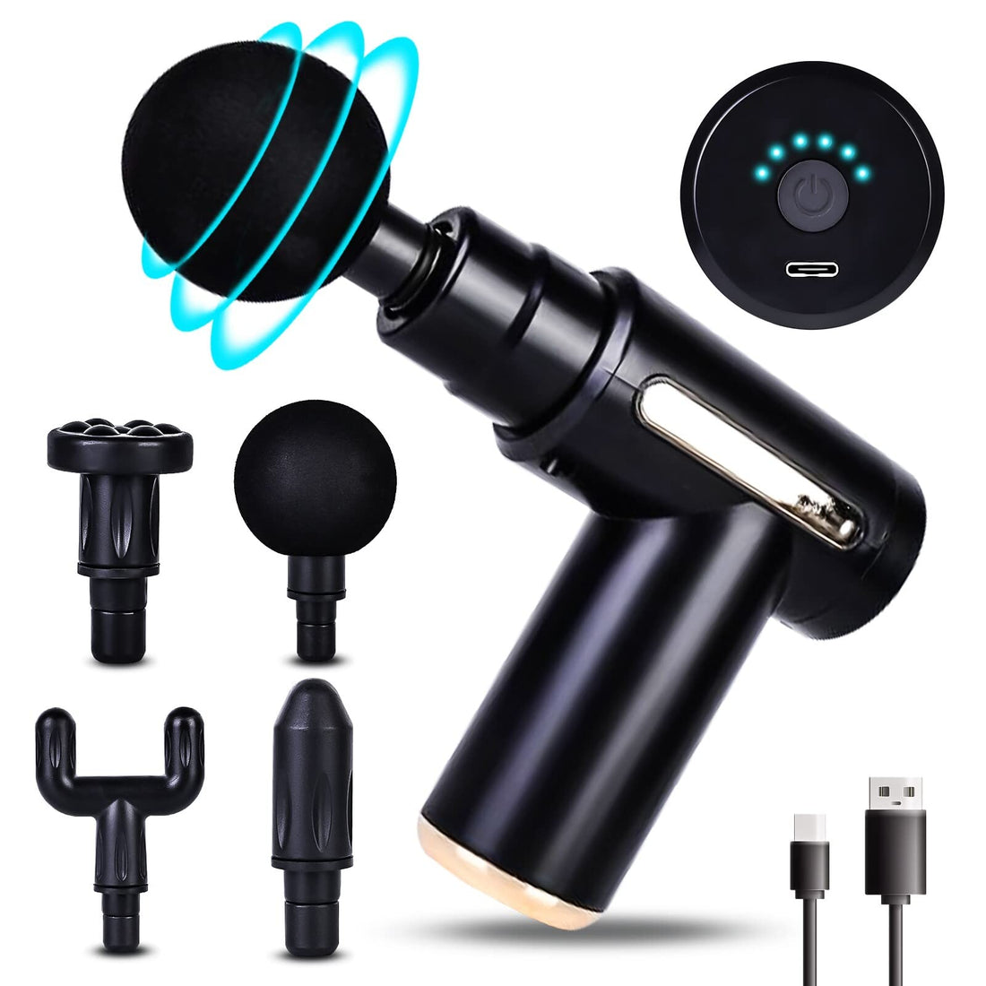 Leikurvo Mini Massage Gun, Muscle Massager Portable with 6 Speeds Handheld Massager with USB C Charging Port Massage Gun, 4 Massage Heads - 40 dB Ultra Quiet