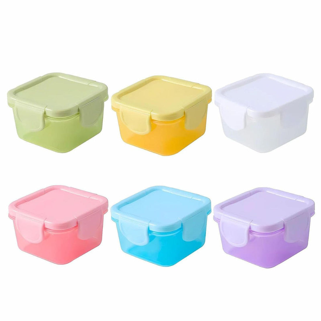 ALMEKAQUZ 6 Pcs Plastic Reusable Small Food Storage Containers with Lids for Salad Dressing Container Mini Freshkeeping Box for Adults Kids Multicolor (60 ml)