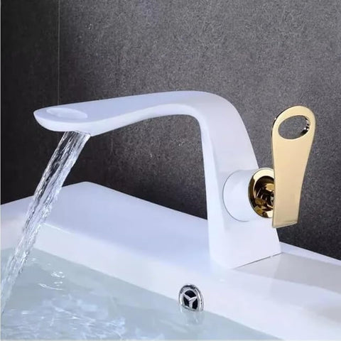 Basin and Bath Mixer (White Hand Gold Mixer)