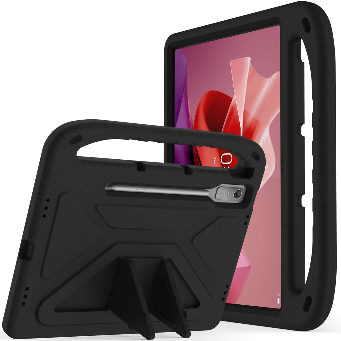fashion mania for Lenovo Tab P12 12.7" (2023) Kids Case, Lightweight EVA Kid Friendly Shockproof Protective Case, Handle Stand Heavy Duty Tablet Cover (black)