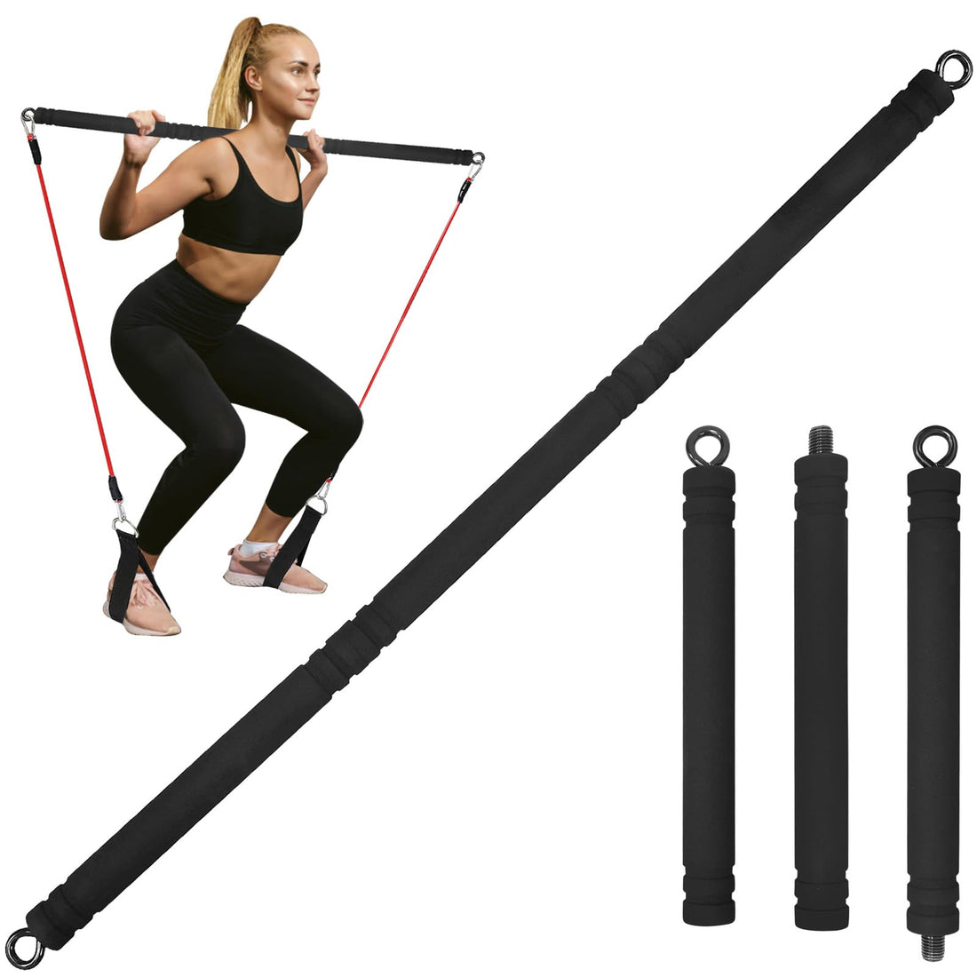 Resistance Band Bar, Portable Pilates Bar Multi Home Gym Equipment Fitness Bands Workout Bar