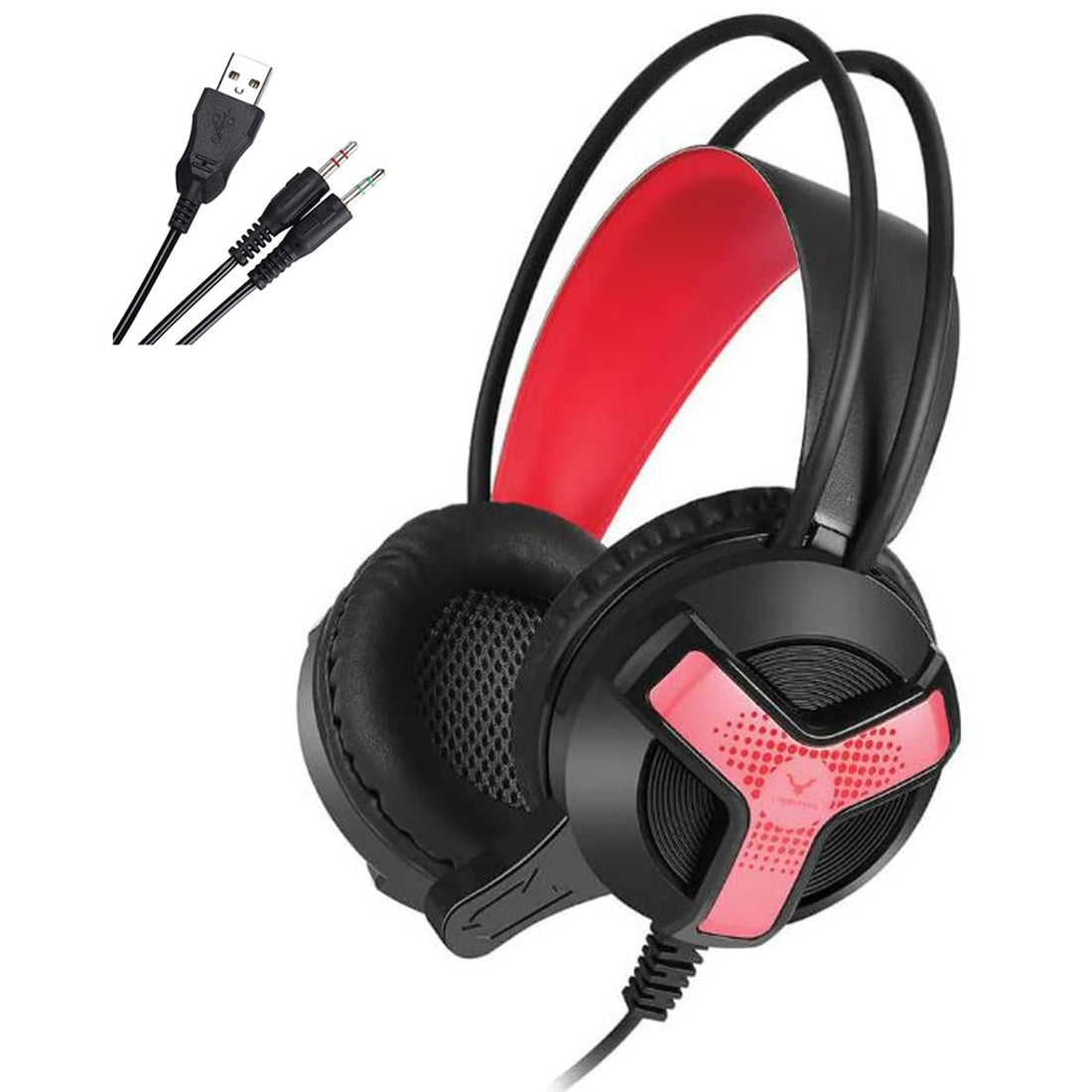 GH31 Gaming Headset, 7.1 Surround Sound Headset with Microphone, For Games, PC Headphones, Heavy Bass, Telescopic, Noise Isolation, Wired, FPS Compatible, LED Light, Black Red