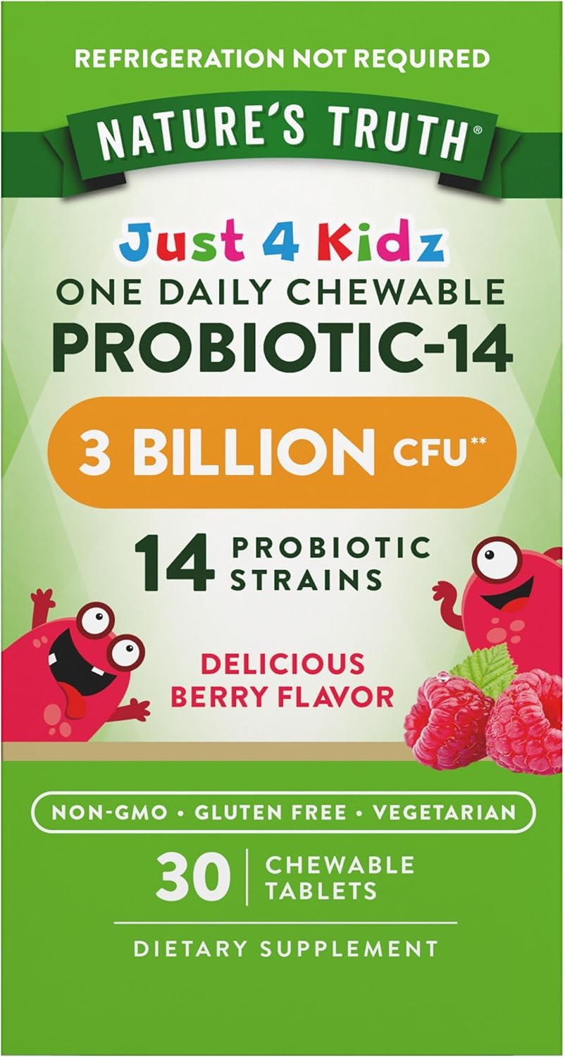 Just 4 Kidz Chewable Probiotic-14 – Digestive & Immune Support for Children – 30 Tablets
