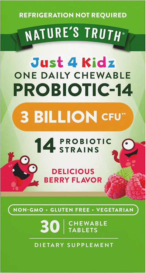 Just 4 Kidz Chewable Probiotic-14 – Digestive & Immune Support for Children – 30 Tablets