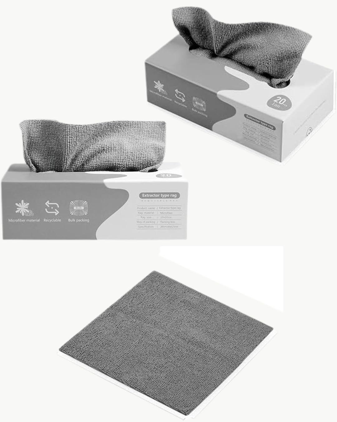 2 Microfiber Cleaning Towel Boxes Per Box (20 Pack Towels) - Reusable Microfiber Towels for Kitchens and Cars - Rimless Terry Towels, Small Microfiber Towel for Home and Kitchen (Grey)