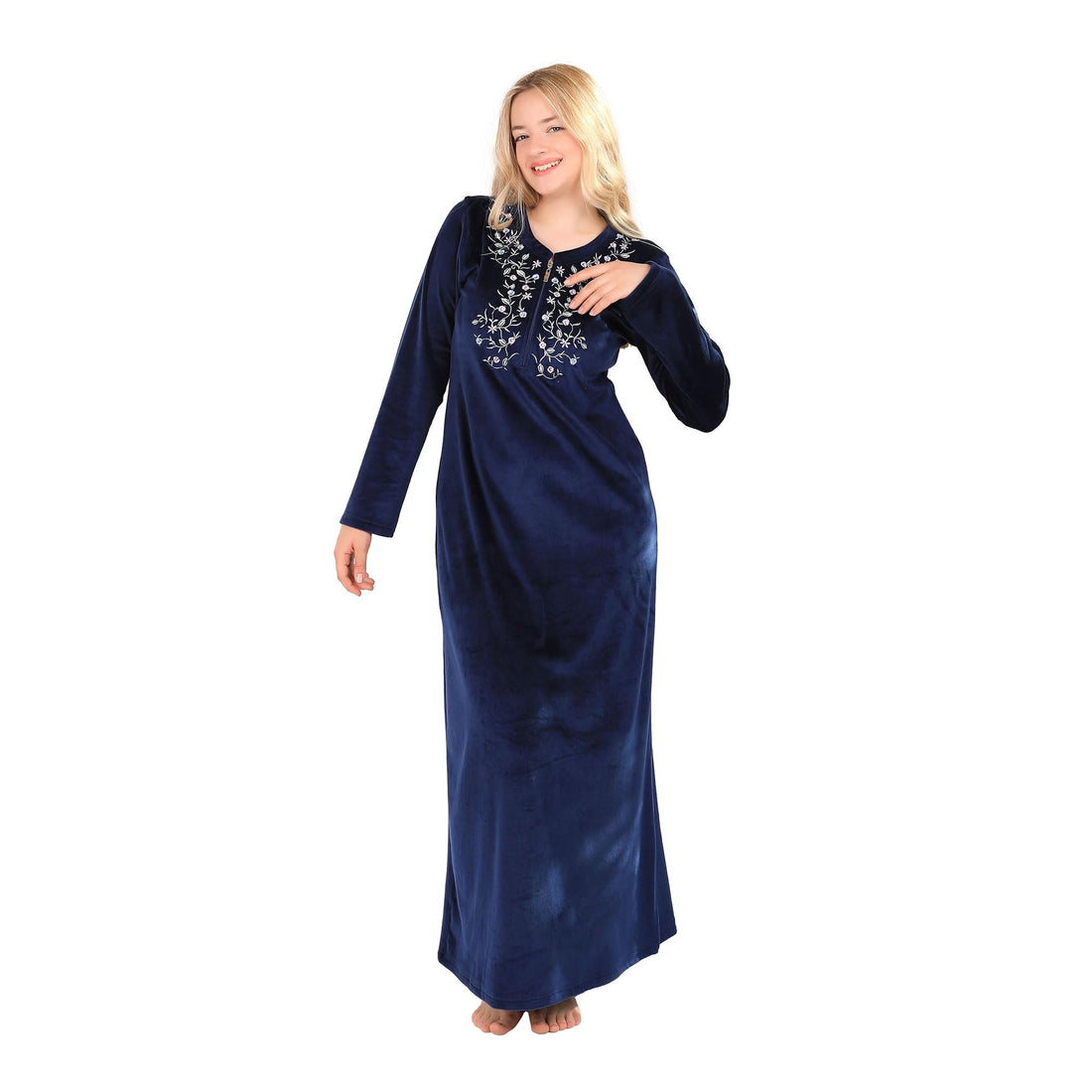 Dadosh Women's Elegant Embroidery Long Nightgown Winter Velvet Cloak for Women,Petit Maxi Gown for Women