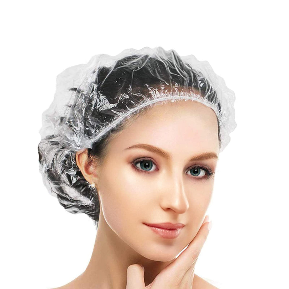 Disposable Shower Caps, 50PCS Plastic Hair Caps, Larger Thicker Waterproof Clear Bath Caps for Hair Treatment, Salon, Spa, Hotel, Travel, Home Use for Girls Women Men(20.5")