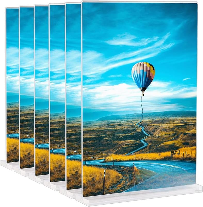 BEST MEDIA Acrylic Sign Holder A4, 6-Pack Double-Sided Clear T-Shape Display Stands for Menus, Posters, Advertisements, Flyers and Signs, Suitable for Tables in Hotels, Shops, Restaurants and Offices