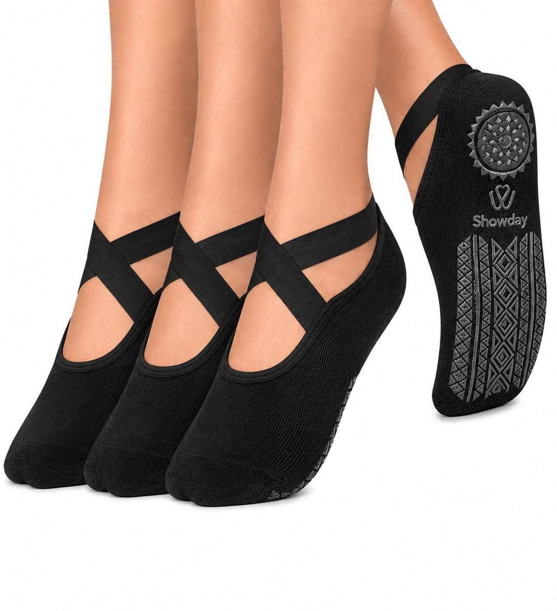 Showday Yoga Socks for Women Non-Slip Grips & Straps, Ideal for Pilates, Pure Barre, Ballet, Dance, Barefoot Workout