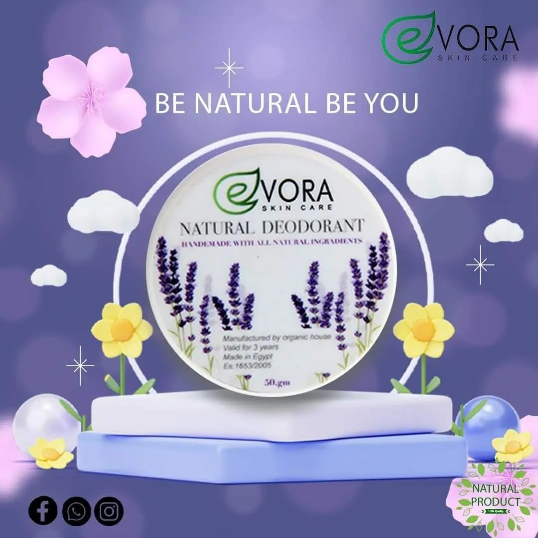 Evora Cosmetics Natural Lavender Deodorant, Long-Lasting Freshness, 50g