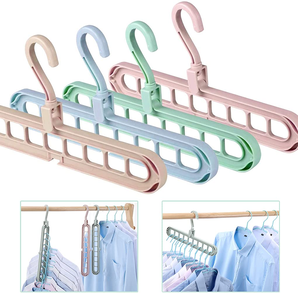 Magic Space Saving Clothes Hangers with Pack of 8 Standard Hangers with 9 Holes Space Saving Hangers, Multifunctional Closet Organizers and Storage, Foldable Closet Storage Coat Hangers for Clothes