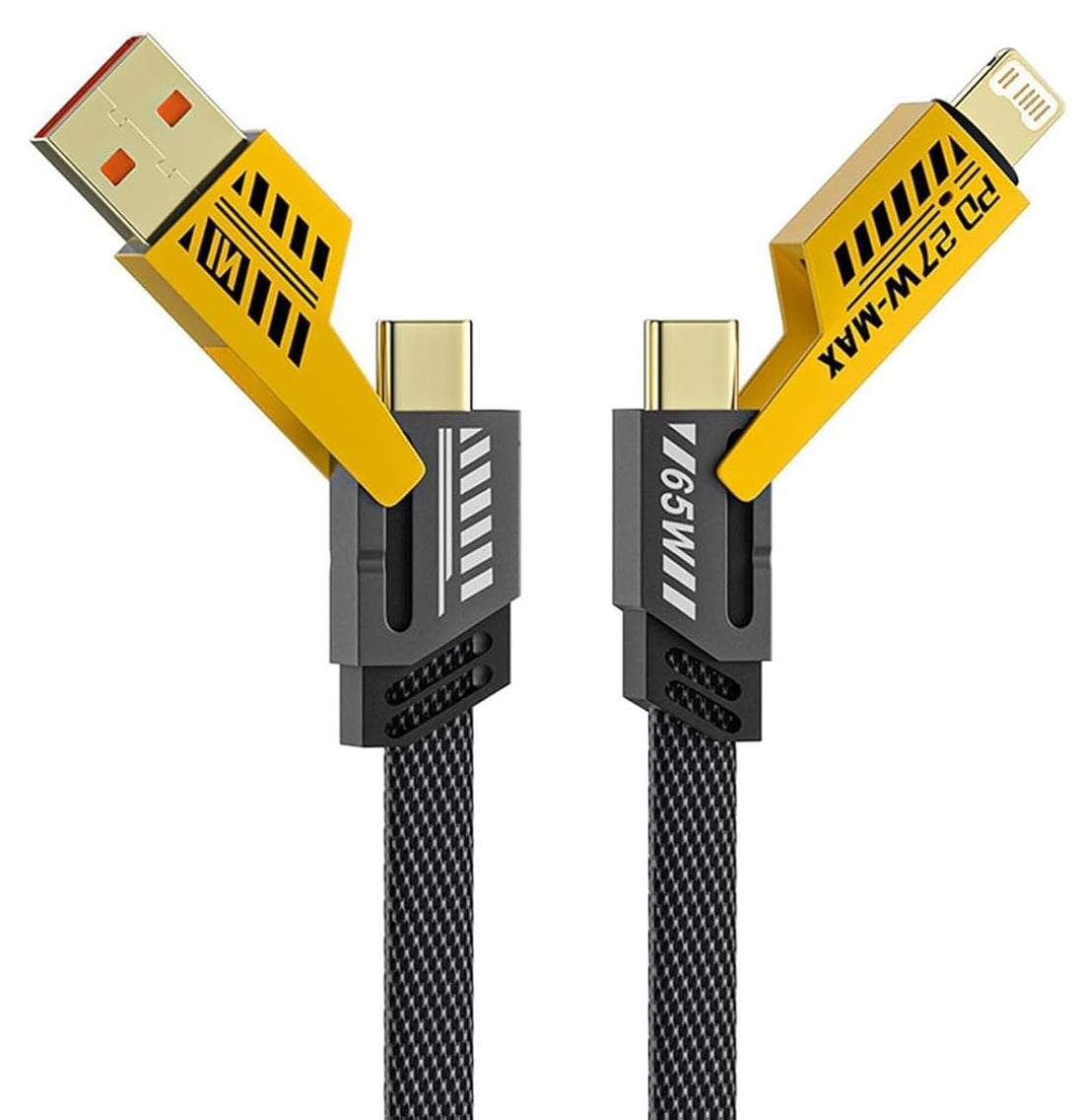4 in 1 Metal Convertible Fast Charging Data Cable Braided 65W USB C/A Multi Charging Compatible with iPhone/iPad/MacBook Pro/Airpods/Samsung/Android (1.2M)